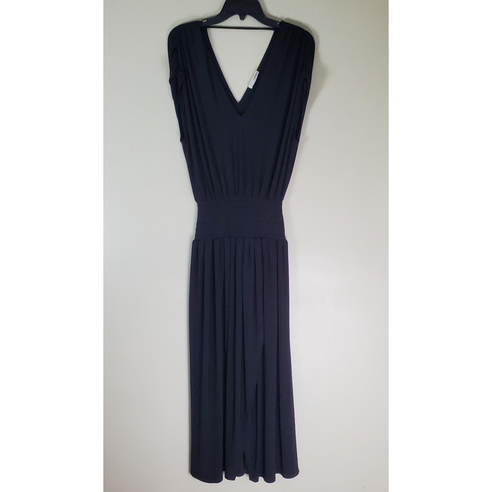 Ramy Brook Black Maxi Dress Smocked Waist Slinky Grecian Front Slit Small